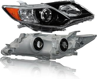 Headlight Assembly for 2012 2013 2014 Camry Models Front Right Passenger Side Pearl Black Headlight Projector Headlamp Replacement 8115006470, 8111006470