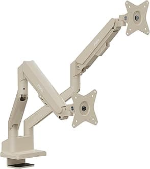 Pixio PS1D Wave Beige Dual Monitor Arm Stand Desk Mount - Fits up to 32 inches Monitors and up to 19.8lbs. VESA Compatibility and Integrated Cable Management