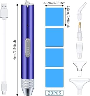 Maitys Electric Diamond Painting Pen Point Drill Pen with Light 5d DIY Diamond Painting Tool with 20 Pieces Glue Clay 5 Pieces Replacement Heads for DIY Craft(Blue)