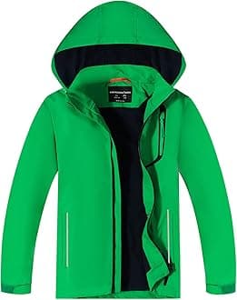 YoungSoulBoys Girls Waterproof Jackets Kids Lightweight Fleece Lined Raincoat with Detachable Hood