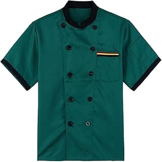 Unisex Chef Coat for Men Women Works Chef Jacket Short Sleeve Crewneck Button Down Uniform Pocket T Shirts