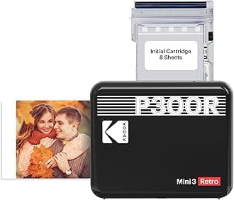 KODAK Mini 3 Retro 4PASS Portable Photo Printer (3x3") + 8 Sheets, Black