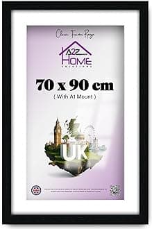 A2Z Home Solutions® Wall Photo Frame Black 70x90 cm Frame With 80x60 cm Mount Picture Poster Print With Clear HD Perspex 30x15 MM Moulding Mounting Hooks MDF Backboard