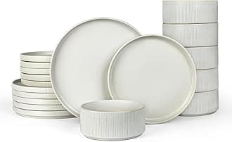 famiware Star Plates and Bowls Sets, Modern Stoneware Dinnerware Sets for 6, 18-Piece Kitchen Dish Set - Chip and Scratch Resistant, Microwave and Dishwasher Safe Tableware, Matte White