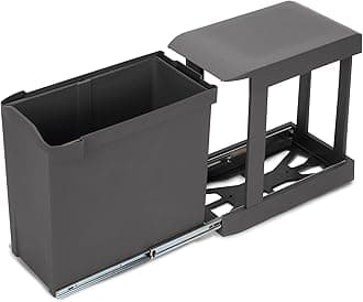 Emuca - Recycling bins for kitchen, 1 x 30L, lower fixing and automatic removal, Steel and Plastic, Anthracite grey