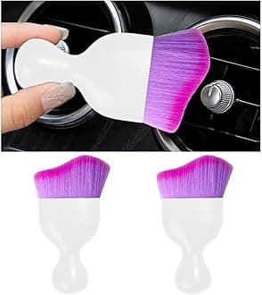 2PCS Car Interior Dust Brush, Soft Scratch Free Auto Detailing Brushes, Universal Vehicle Interior Cleaning Tool for Automotive Dashboard, Air Vents, Leather (White & Purple)
