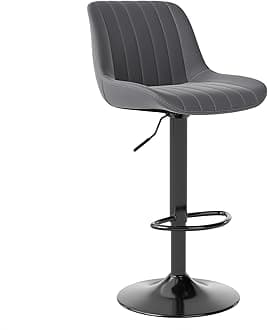 Youhauchair Counter Chair 1 Piece Backrest High Chair Adjustable Rotating Bar Chair Footrest Height Adjustable High Chair Faux PU Leather Kitchen Chair Gray