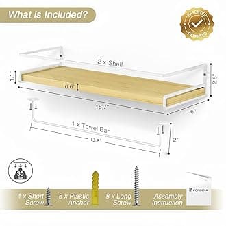 Forbena Floating Shelves for Wall with Rail, White and Natural Wood Nursery Book Shelves for Baby Girls Boys Kids Room Bedroom, Hanging Bookshelves Wall Mounted for Books, Toys, Bathroom (Set of 2)
