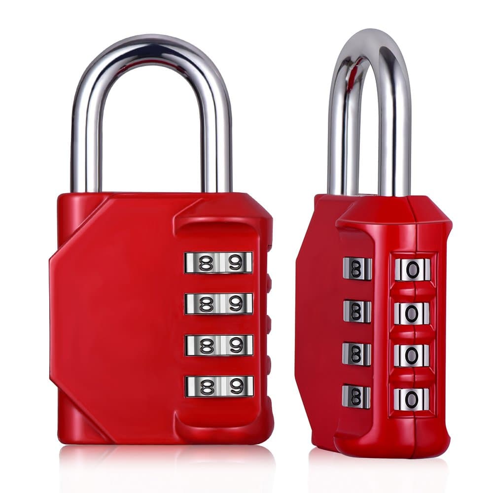 Combination Padlock Outdoor Locker Lock Master Locks 4 Digit Number Password Rust Weather Proof for Gym Gate Fence School Combo ( Red, Pack of 2 )