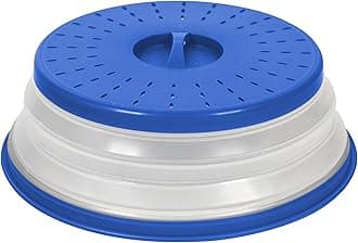 Tovolo Microwave Splatter Cover for Food, Medium (Blue) - Collapsible and Vented Silicone Splatter Guard Lid - Microwave Plate and Dish Cover with Handle - BPA-Free Kitchen Gadget for Meal Prep