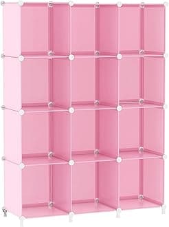AWTATOS Cube Storage Organizer Protable Closet Organizers and Storage for Kids DIY Stackable 12 Cube Storage Shelves Clothes Organizer for Bedroom, Home, Pink