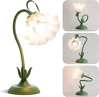 WERFOP Flower Table Lamp, LED Reading Light Vintage Bedside Table Lamp with 3 Color Modes for Nightstand, Kawaii Decoration for Home Bedroom Living Room (Green)