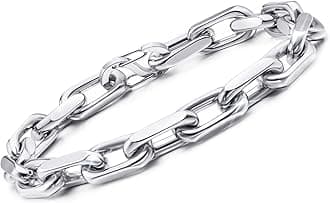 Link Chain Bracelets for Men - Cool Mens Bracelets Diamond-Cut Paperclip Solid Chain Bracelet Chunky Stainless Steel Jewelry Trendy Gifts