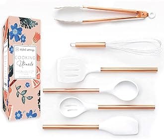 Styled Settings White Silicone and Copper Kitchen Utensils Set - 6-Piece Rose Gold