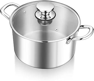 7.7L Stock Cooking Pot, 26cm Tri-Ply Stainless Steel Soup Pot with Visible Lid, Large Induction Cooking Stockpot Suit for All Kitchen Stove Top, Healthy & Non Toxic, Easy Clean