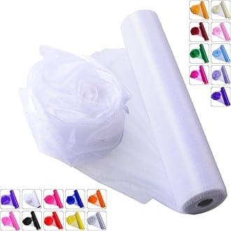Crystal Organza Fabric Tulle - 16" by 50 Yards Sheer Fabric for Wedding Party Decoration Bridal Shower Tutu Roll Netting Spool Ribbon Wrapping (White)