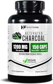 Healthfare Activated Charcoal Pills 1200mg | 150 Vegan Capsules | Organic Coconut-Sourced | Detox & Digestive Balance | Non-GMO, Gluten-Free | Made in USA