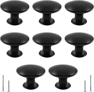 8Pcs Antique Black Kitchen Cabinet Knobs Handle Pulls, 1.16 Inch Vintage Round Drawer Knob Pulls for Dresser, Cupboard, Bathroom