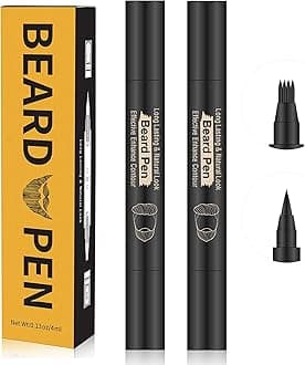 MISICH Beard Pencil Filler Kit - 4 Tip Pen and Brush for Men, Facial Hair Enhancer and Mustache Shaper (2 Black Pens)