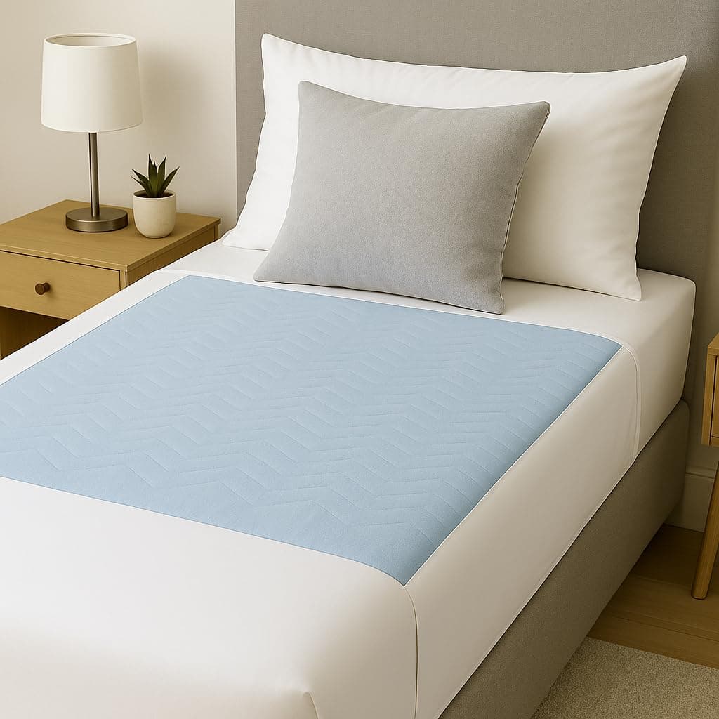 2 x Easy Care Solutions | Washable Bed Pad Protector | with Tucks/Flaps | 85 cm x 90 cm | 3 litres Absorbency | Reusable Blue Bed Pads