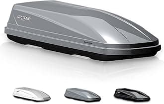 Exclusive Rooftop Cargo Box Carrier Large 17.7 Cubic Feet Car Top Mount Travel Luggage Storage, Dual Side Opening, 130 Lbs Weight Capacity, Extra Keys, Straps (Silver)