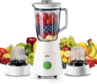 Braun PowerBlend 1 Jug Blender 500W, Glass, 1.5 L capacity, TriAction Technology, 2 Mills 2 speeds + ice crush/pulse function - JB 0153
