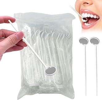 EZGO 100pcs Dental Mouth Oral Teeth Mirrors Shiny Handle with Free Protective Packing, Every Mirror Individually Packed (Pack of 100)