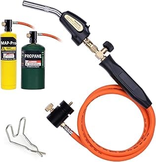 TAUSOM Propane Torch Hose Kit 3.6Ft, Mapp Map Gas Torch Kit Trigger Start, Adjustable Heat Knob Near Torch Head Stainless Steel, Soldering Torch -with Hook