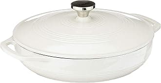 Lodge 3.6 Quart Enameled Cast Iron Round Casserole With Lid– Dual Handles – Oven Safe up to 500° F or on Stovetop - Use to Marinate, Cook, Bake, Refrigerate and Serve – Oyster White