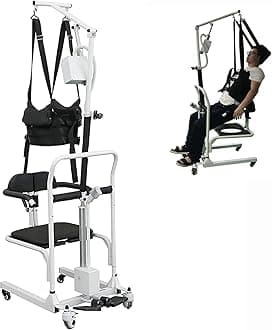 MOFOCO Electric Patient Lift Transfer Machine, Height Adjustable 180° Split Seat,Multi-Function Elderly Shower Chair Wheelchair, Easy Transfer to Toilet and Bathroom