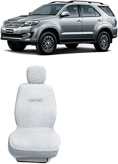 Kingsway® Fortuner Seat Cover for (Year 2008 to 2017) All Model, Towel Fabric Car Seat Covers Compatible with Toyota Fortuner, Complete Set (Car Specific Front + Rear Seat Covers), White Color