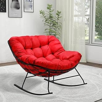 (Only Cushion) Indoor Outdoor Waterproof Papasan Rocking Chair Cushion,Thicken Patio Rocking Egg Chair Cushion, Rattan Chair Cushions, Hammock Chairs Cushions for Garden, Porch, Balcony (Red)