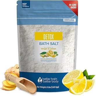 Detox Bath Salt 128 Ounces Epsom Salt with Natural Ginger and Lemon Essential Oils Plus Vitamin C in BPA Free Pouch with Easy Press-Lock Seal