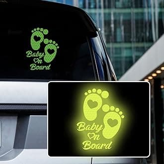 High Intensity Reflective Baby on Board Car Sticker Waterproof Cute Footprint Baby in Car Decal Safety Warning Sign Kids on Board Decal for Car Bumper Window (Fluorescent Green)