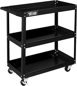 TUFFIOM 3 Tier Rolling Tool Cart, 330 Lbs Capacity, with Ergonomic Handle, Black