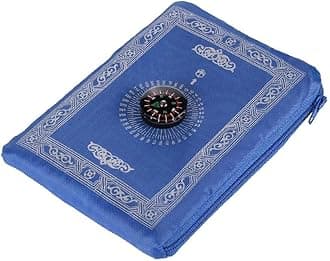 OBD Pocket Prayer Mat with Qibla Compass Foldable Small Blue Prayer Rug 60 x 100cm Lightweight Travel Namaz Mat Muslim Gift for Hajj Umrah & Ramadan