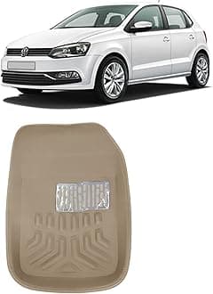 KINGSWAY® 4D Car Floor Foot Mats Compatible with Volkswagen Polo (Year 2009-2022) - Complete Set of 3 Pieces, Top-Notch PVC Material, Washable, Beige