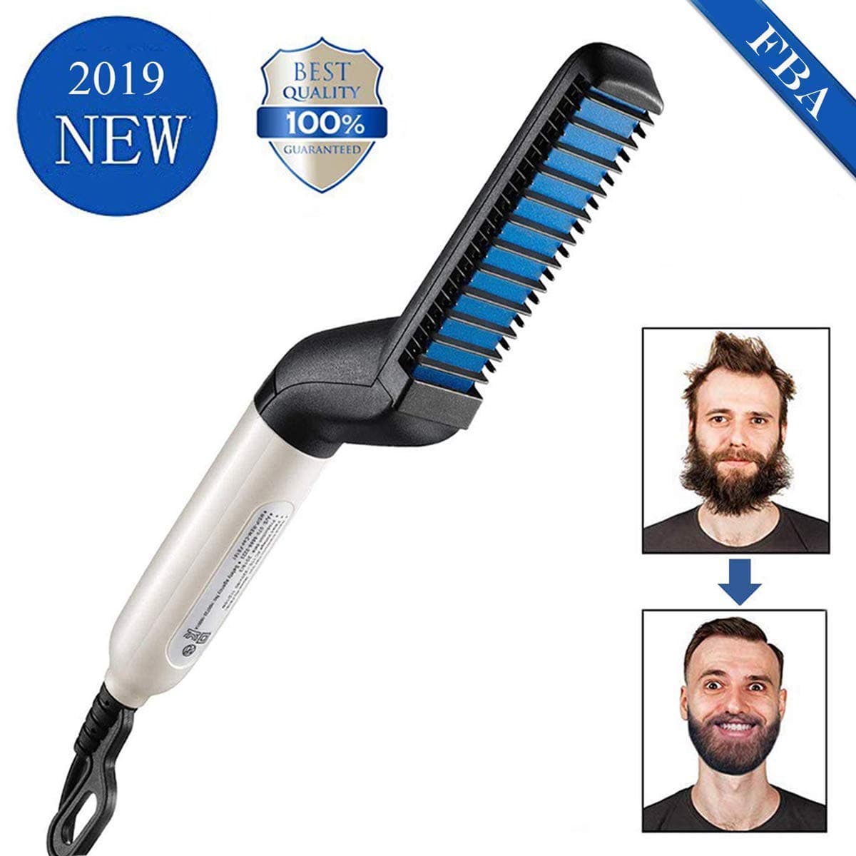 Beard Straightener for Men - Beard Straightening Comb Quick Styling Comb for Men, Hair and Beard Straightening Heat Brush for Men Hair Styling (B)