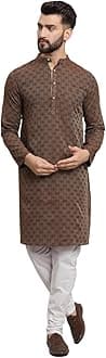 LATEST CHIKANMen's Cotton Regular Striped Knee Lenght Kurta Full Sleeves