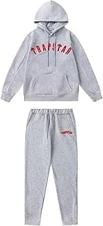 Embroidered Trapstar Tracksuit for Men and Women, Unisex Trapstar Shooters Suit, 2 Piece Sports Jogging Set Autumn Winter, Fleece Hooded Sweatshirt and Pants (Color : 8838 gray, Size : Medium