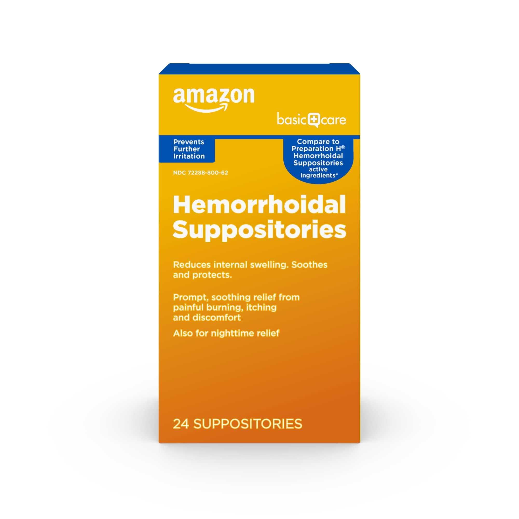 Amazon Basic Care Hemorrhoidal Suppositories, Relief from Burning, Itching, Swelling and Discomfort of Hemorrhoids, Fast-Acting, 24 Count
