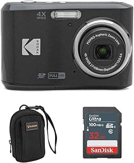 PIXPRO FZ45 Friendly Zoom 16MP Full HD Digital Camera, Black, Bundle with 32GB Memory Card and Camera Bag