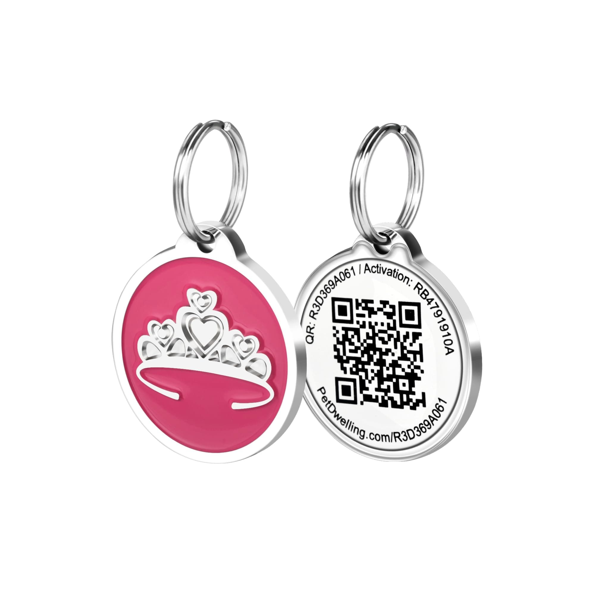 QR Code Pet ID Tag – Smart Dog & Cat ID Tags for Pet Safety, Free Personalized Online Profile, Instant Scan Alerts, AI Insights (Pink Tiara)