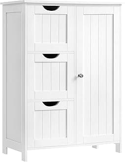 VASAGLE Bathroom Floor Storage Cabinet, Bathroom Storage Unit with 3 Drawers, 1 Adjustable Shelf, Bathroom Cabinet Freestanding, 11.8 x 23.6 x 31.5 Inches, White UBBC49WT