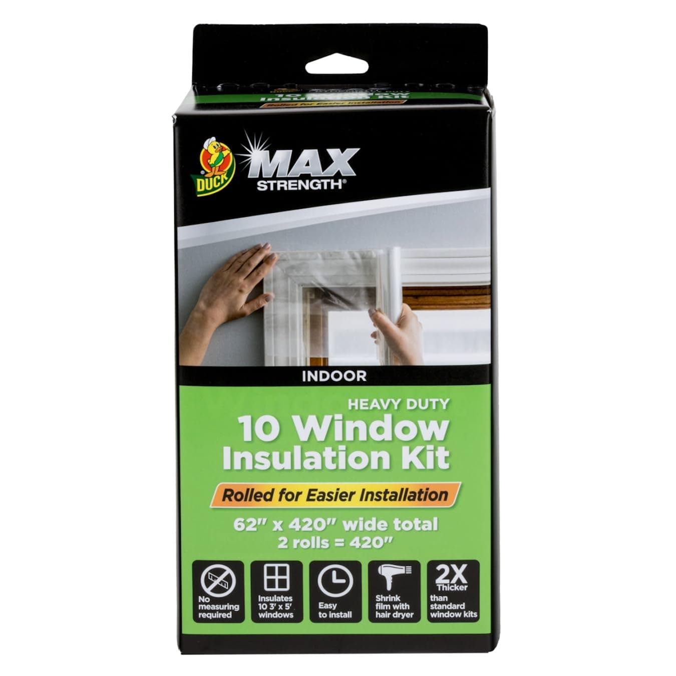 MAX Strength Window Insulation Kit, Winter Window Seal Kit Fits up to 10 Windows, Heavy Duty Shrink Film Cuts to Size for Easy Indoor Installation, Window Tape Included,62 In. x 420 In., Clear