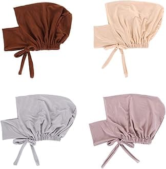 4 Pieces Muslim Hijab Inner Cap Cover Chin with Tie Back Stretchy Islamic Underscarf Underwrap Bonnet Turban Hat