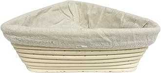 eoocvt 6.3 inch Triangle Shaped Banneton Brotform Bread Dough Proofing Rising Rattan Handmade Basket with Linen Liner Cloth - 16 x 16 x 6cm