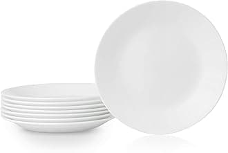 Vitrelle 8-Piece Appetizer Plates Set, Triple Layer Glass and Chip Resistant, Lightweight Round 6-3/4-inch Plates, Winter Frost White