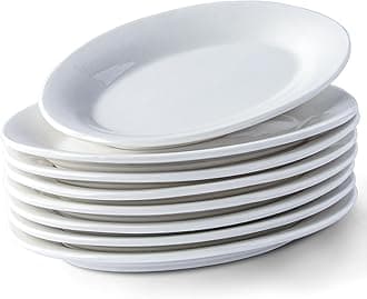 8 Inch Ceramic Appetizer Plates Oval, Porcelain Dessert Plates, Small Salad Plates Set, Small White Serving Plates for Salad, Appetizer, Snack, Sushi, Microwave, Dishwasher Safe, Set of 8