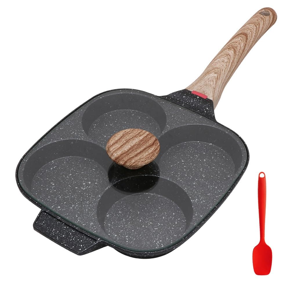 Egg Pan, Egg Frying Pan with Lid Nonstick 4 Cups Pancake Pan Fried Egg Pan for Breakfast - Black